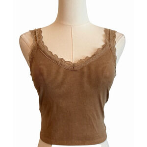 American Eagle Y2K Lace Trim Tank Top Size M Brown Coquette Elena Gilbert Layer